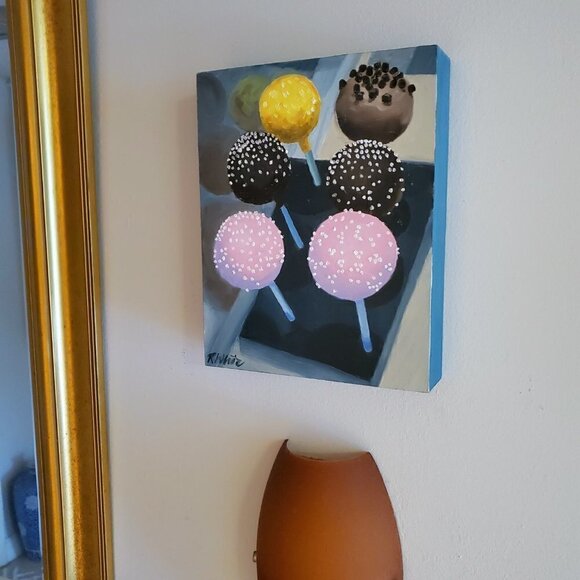 “Cake Pops“ Original oil painting on Cradled Wood Panel 8"w x 10"h x 2"d - Picture 6 of 8